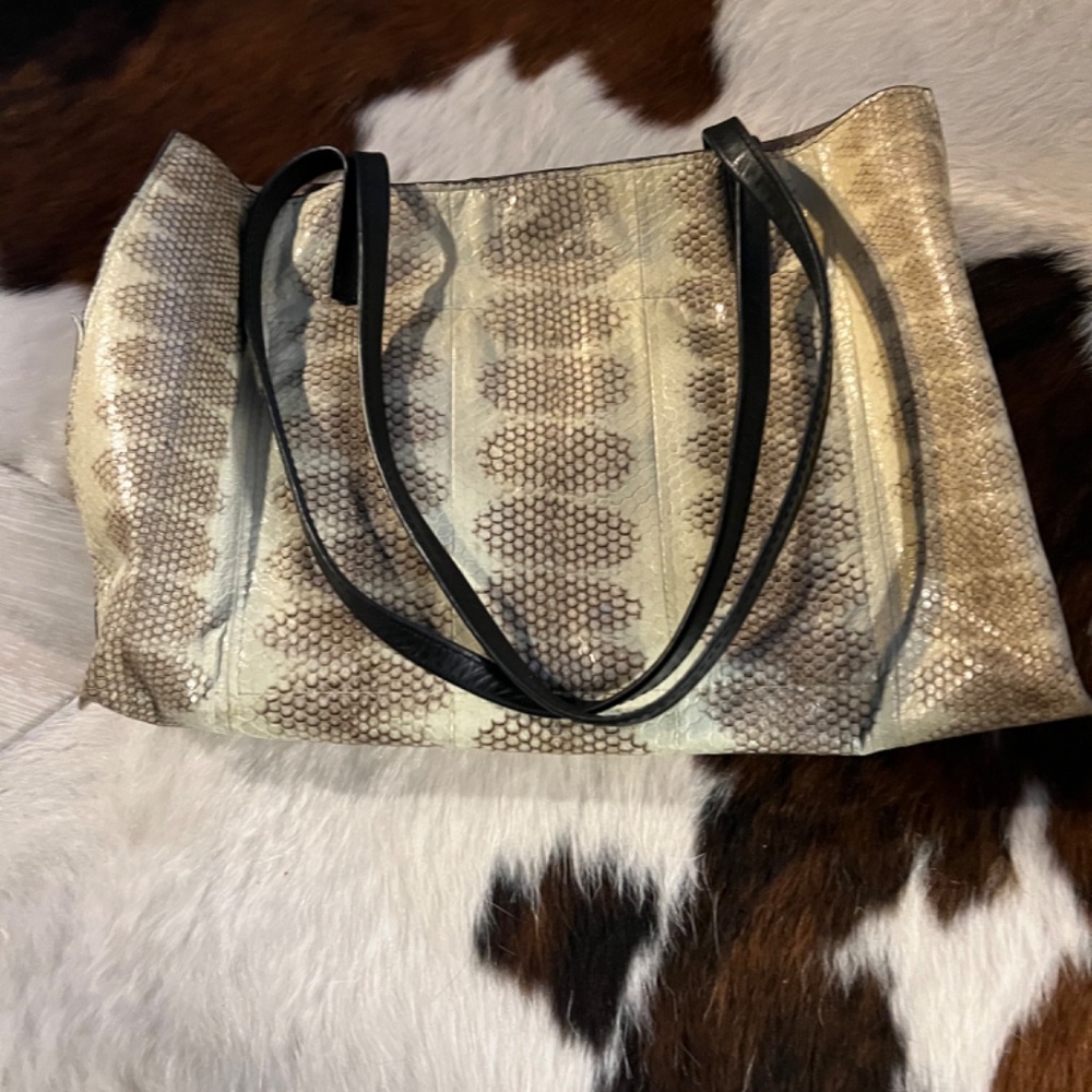 BMay Bags Embossed Python Soft Leather Essential Tote Purse Handbag
